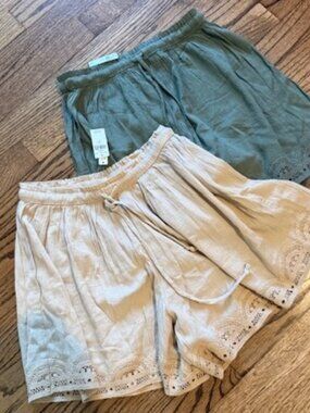 Set of 2 - AERIE Off-Duty Gauze Shorts with Lace/Crochet Trim - Small - NWT